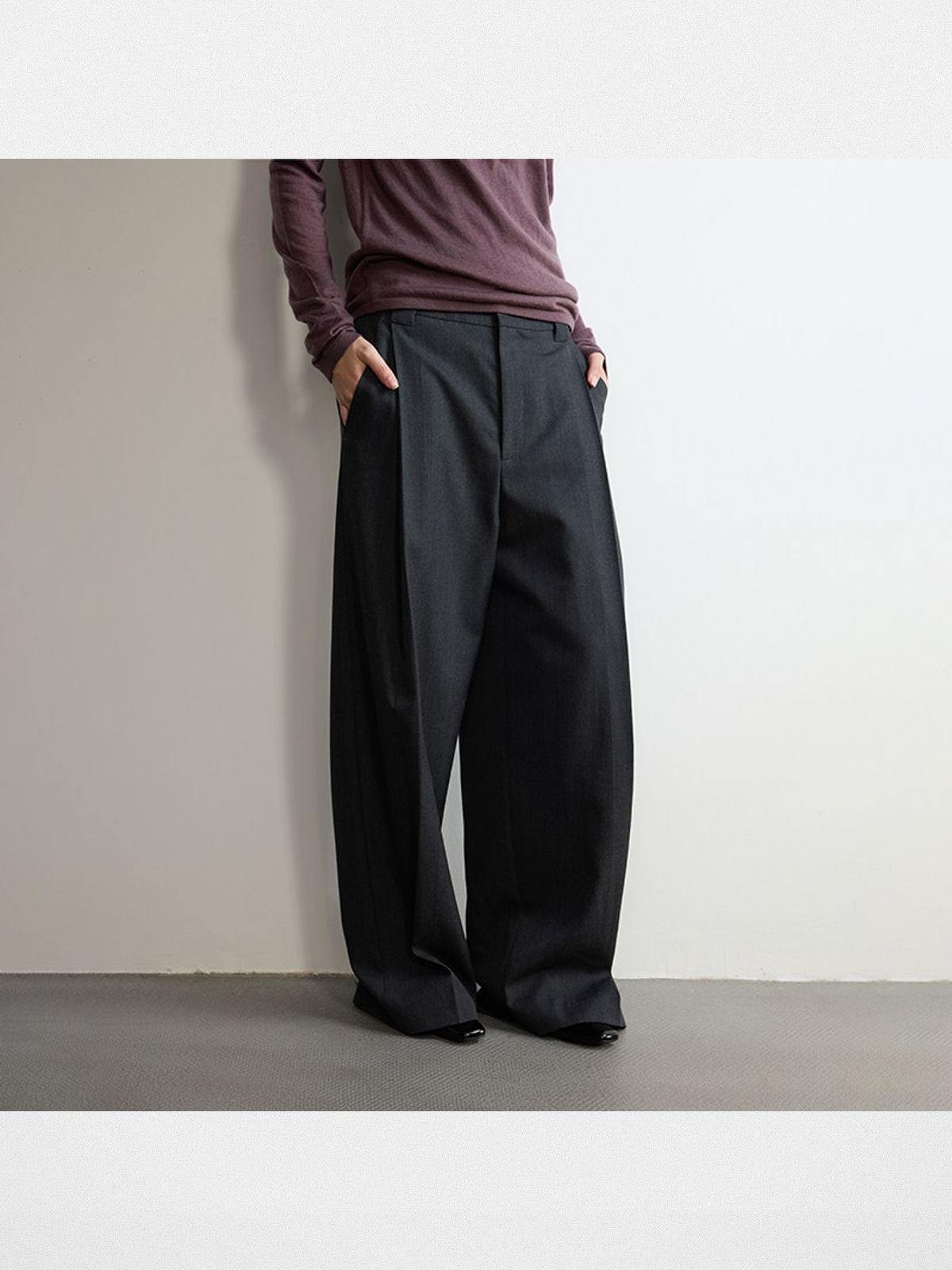 RandomPiece Single Pleat Merino Wool Trousers in Gray - On Model
