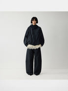 RandomPiece Boxy Cotton Blend Jacket in Navy Blue - On Model