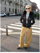 ACSENSE STUDIO Embroidered Faux Fur Zip Hoodie in Black - On Model