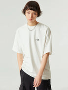 Simple Project Inverted Logo High Crew Tee in White - On Male Model