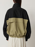 RandomPiece Color Block Stand Collar Jacket in Beige - On Model