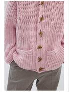 Simple Project Chunky Wool Blend High Neck Cardigan in Pink - On Male Model
