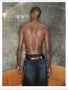 TRIANGLE PROJECT Dirty Wash Spray Detail Jeans in Black - On Model