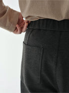 ROYA Wool Blend Semi Elastic Knit Trousers in Gray - On Female Model