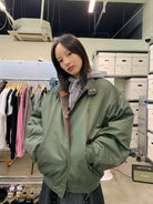 NeverSeez 3M Thinsulate Padded Bomber Jacket in Green - On Female Model