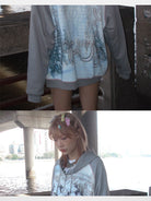 CFIERCE Abandoned Bunny Print Zip Up Hoodie in Gray - On Model