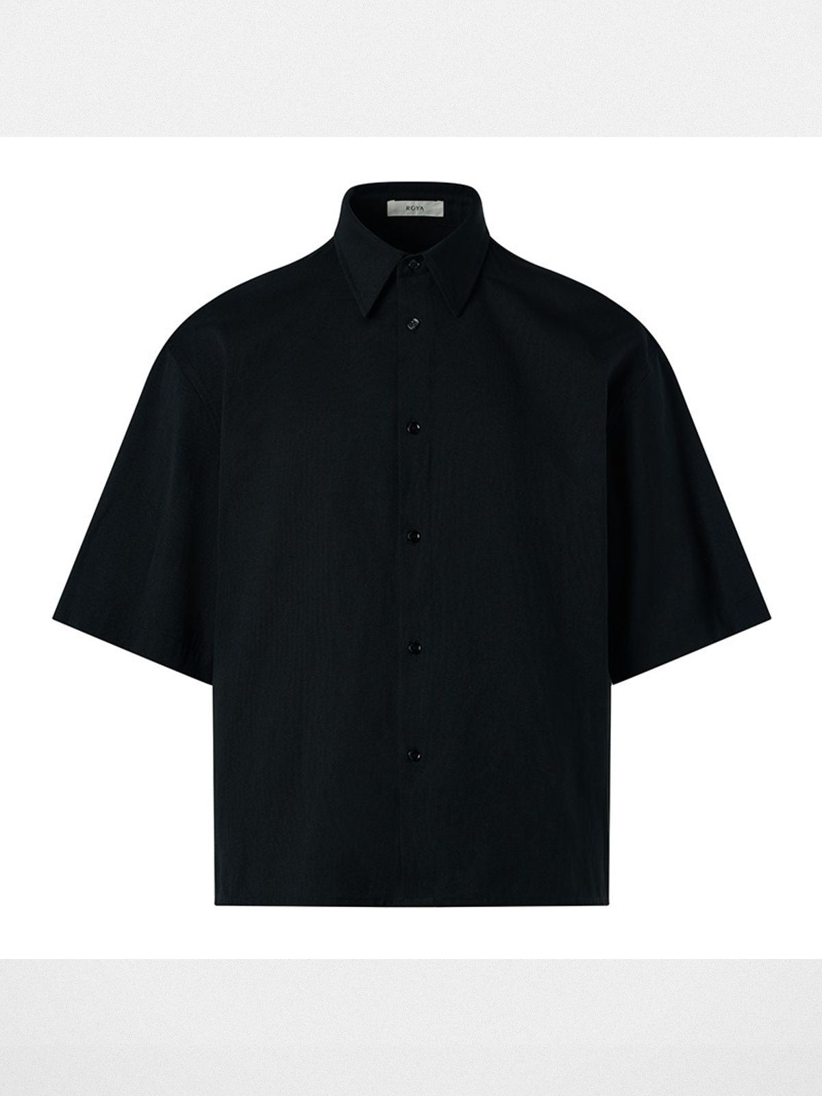 ROYA Boxy Linen Blend Short Sleeve Shirt in Black