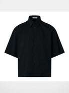 ROYA Boxy Linen Blend Short Sleeve Shirt in Black