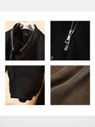 Roolrren Homme Leather Collar Wool Blend Jacket in Black - Detail