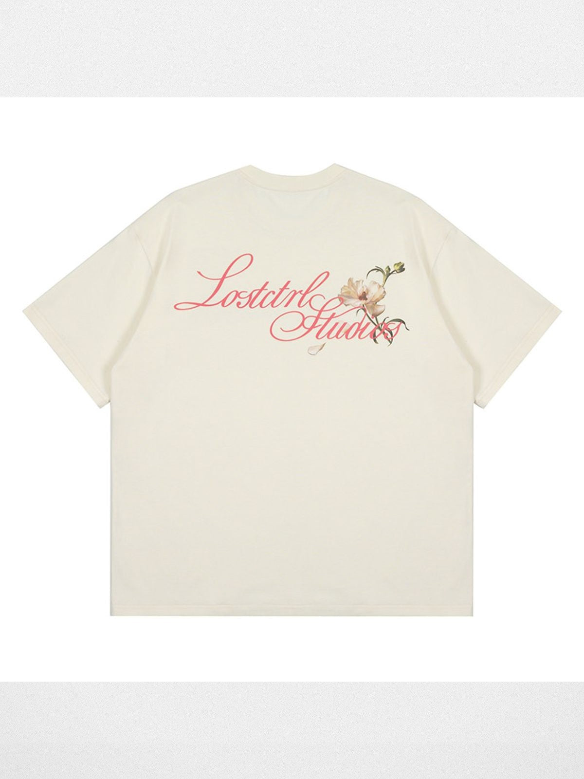 LOSTCTRL Camellia Graphic Print T Shirt in Cream