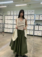 NeverSeez Beaded Lyocell Wool Tank Top in Khaki - On Model