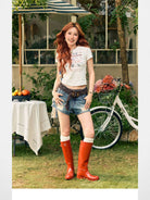 BeerBro Mosaic Puppy Graphic Baby Tee in White - On Model