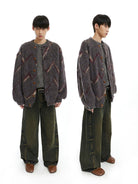 NeverSeez Plush Wool Blend Lantern Cardigan in Gray - On Male Model