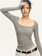 ARISEISM Wide Ribbed Square Neck Top in White