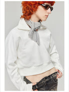 Simple Project Mock Neck Half Zip Sweatshirt in White - On Model
