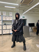 NeverSeez Padded PU Leather Trench Coat in Black - On Female Model