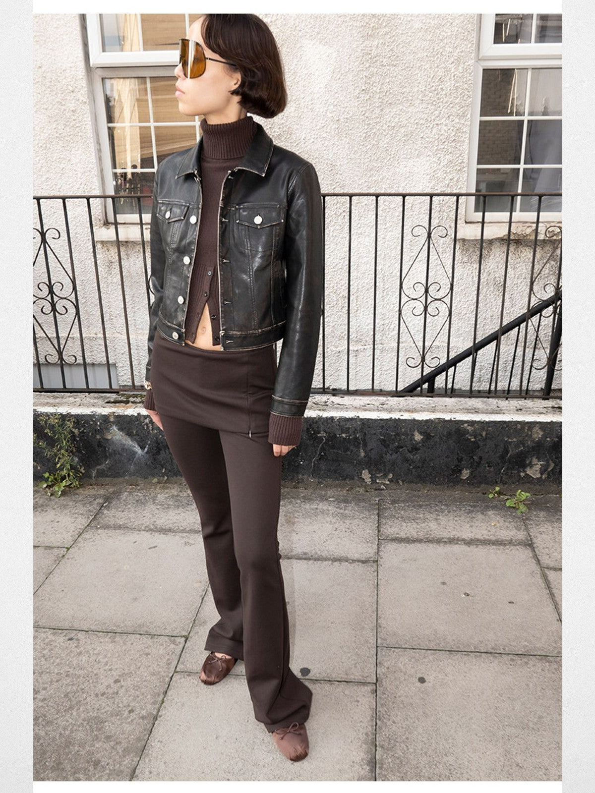 RARELY ALIKE Split Skirt Knit Flared Pants in Brown - Lifestyle