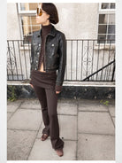 RARELY ALIKE Split Skirt Knit Flared Pants in Brown - Lifestyle