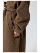 Simple Project Leopard Collar Double Faced Wool Coat in Brown - On Female Model