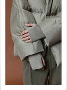 NANS Kimono Collar Down Puffer in Mint - On Model