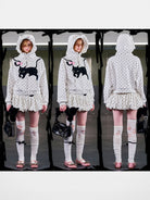 CFIERCE Heart Print Cat Ear Zip Hoodie in White - On Female Model