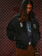 SOD Washed Layered Zip Up Hoodie in Black - On Model
