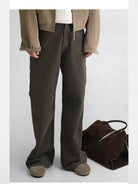 Roolrren Homme Washed Corduroy Straight Leg Pants in Brown - On Model