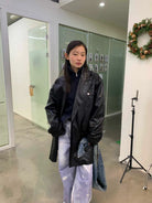 NeverSeez Thinsulate Padded Faux Leather Coat in Black - On Female Model