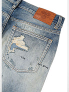 SOD Distressed Graffiti Embroidered Jeans in Blue - Detail