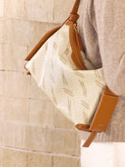 Songmont Monogram Canvas Leather Hobo in Beige - On Model