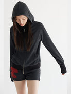 THELIGHT OFFICIAL Striped Zip Up Hoodie in Gray - On Model