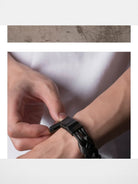 BLACKHEAD Braided Cowhide Steel Bracelet in Black - On Model
