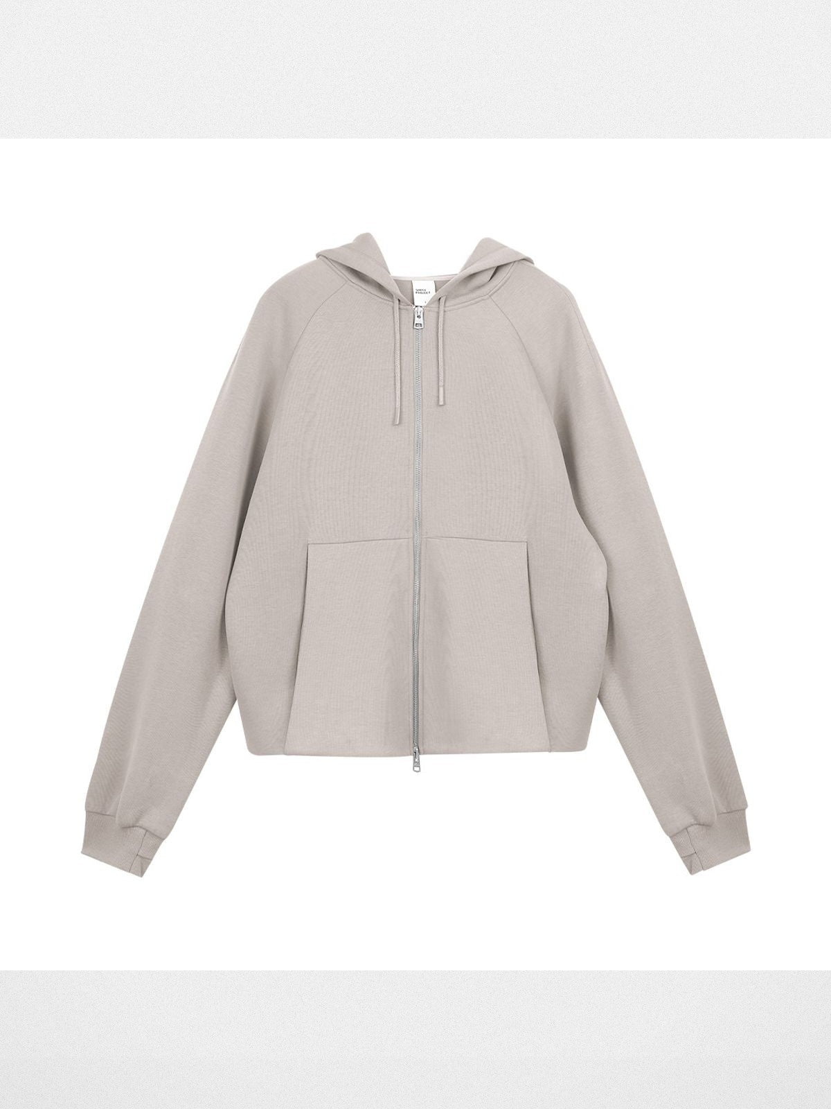 Simple Project Logo Embossed Zip Hoodie in Beige