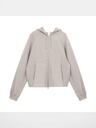 Simple Project Logo Embossed Zip Hoodie in Beige