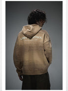 LOSTCTRL Chenille Logo Knit Hoodie in Khaki - On Male Model