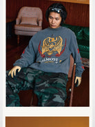 SWFI Distressed Graphic Waffle Long Sleeve in Gray - On Model