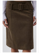 Simple Project Belted Suedette Mini Skirt in Brown - On Model