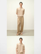 Roya Cotton Cashmere Knit Polo in Beige - On Model