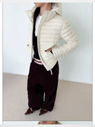 RARELY ALIKE Detachable Hood Down Puffer in White - On Model
