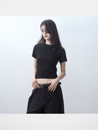 Rarely Alike Fitted Cropped Cotton T Shirt in Black - On Model