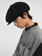 Simple Project Windmill Paneled Newsboy Cap in Black - On Male Model