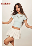 BeerBro Faux Seashell Necklace Tee in Sky Blue - On Model