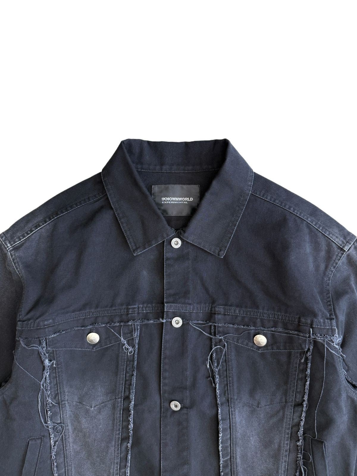 UNKNOWNWORLD Deconstructed Denim Horsehide Jacket in Black - Detail