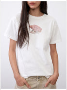 RandomPiece Shell Print Cotton Blend T Shirt in White - On Model