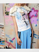 CFIERCE Angel Print Plush Wing T Shirt in White - On Model