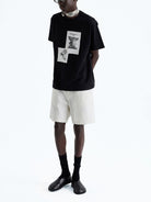 NANS Raw Edge Appliqu Cotton T Shirt in Black - On Model