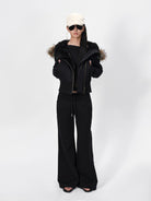 RARELY ALIKE Asymmetrical Plush Lined Jacket in Black - On Model