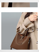 VINEY Split Leather Bucket Bag in Brown - On Female Model