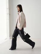 RandomPiece Color Block Cotton Blend Jacket in Pink - On Model