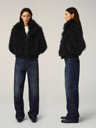 Alright then Faux Mongolian Lamb Fur Jacket in Black - On Model